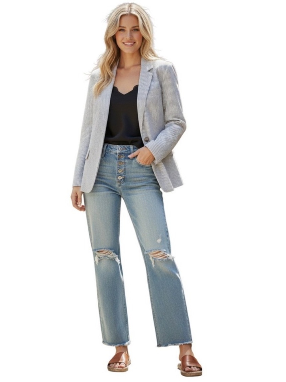 Wool blend light gray one button Women's Blazer work wear Career Sz 10